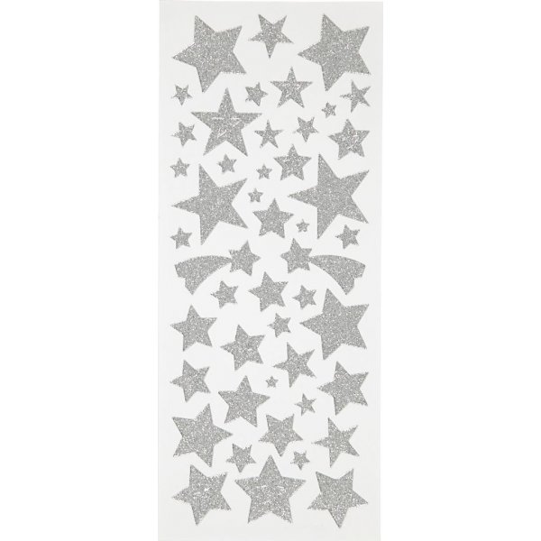 Glitterstickers - zilver - sterren - 2 vellen