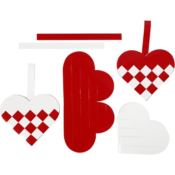 Knutselset - Gevlochten harten - rood/wit - 8 st