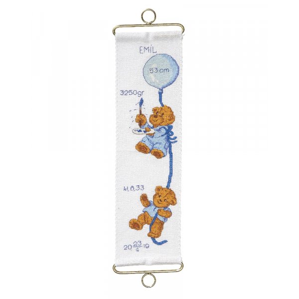 Borduurpakket Geboortesluier - Teddybeer en ballon Jongen