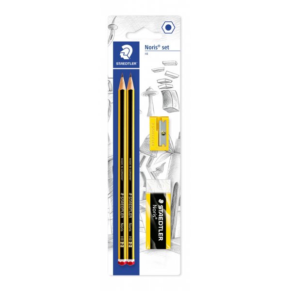 Noris Pencils met gum en puntenslijper - 2 potloden