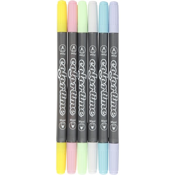 Colortime Dubbele marker - pastelkleuren - 6 st