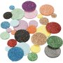 Decoratieve rubberen cirkels - gemengde glitterkleuren - 150 st