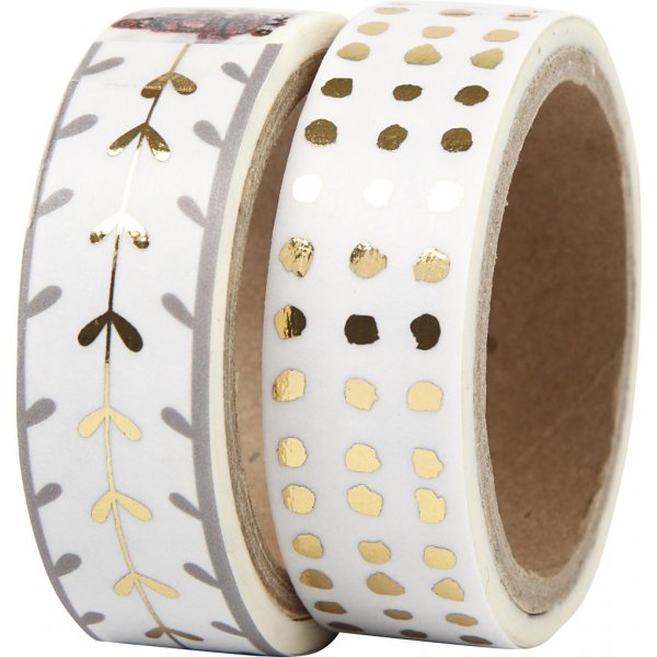 Washi tape - Goud/wit - Hartjes en stippen - folie Washi tape - Goud/wit - Hartjes en stippen - folie
