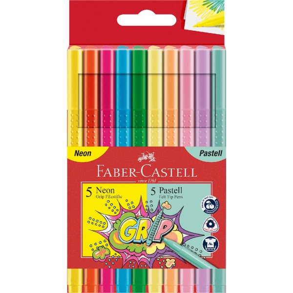 Vezelpennen Grip Neon/Pastel - 10 kleuren