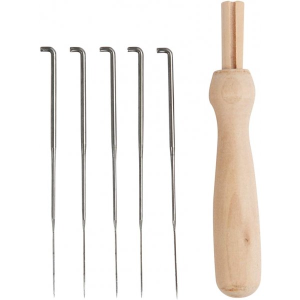 Houten viltnaaldhouder met 5 tussennaalden Houten viltnaaldhouder met 5 tussennaalden