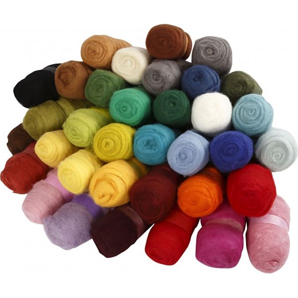 Gekaarde Wol - gemengde kleuren - 35 x 100 gr