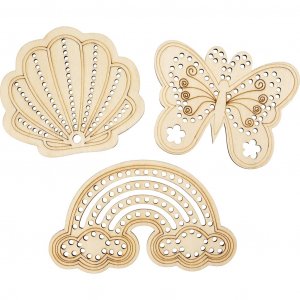 Houten vormen met gaten Regenboogschelp Vlinder 7,5-13 cm 6 stuks