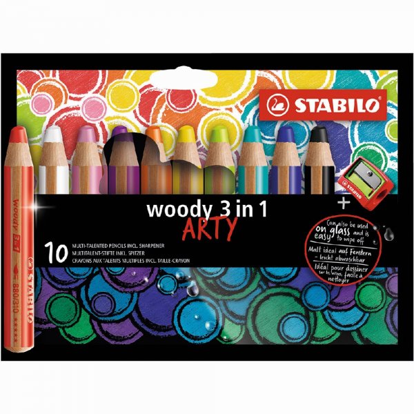 Kleurpotloden Woody Arty 3in1 met puntenslijper - 10-pack