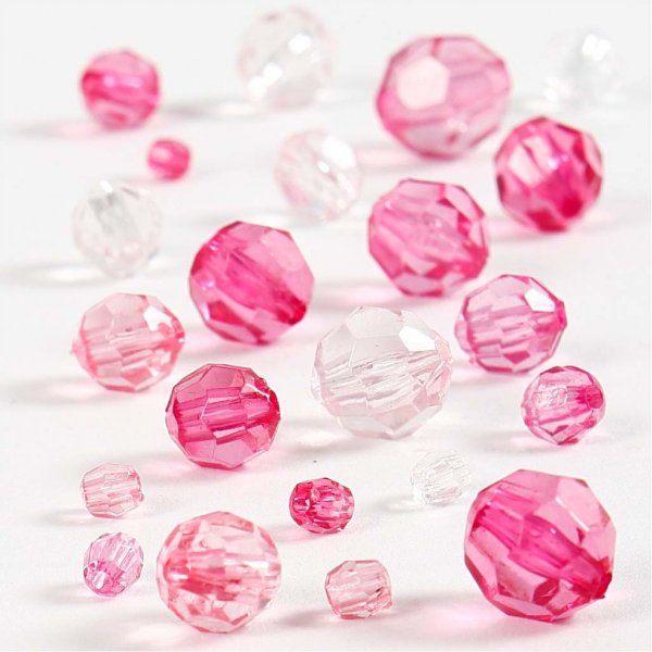 Harmony kunststof facetkralen - gemengd - roze - 45 gr