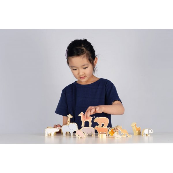 Stapelbare dieren in hout 16 st Stapelbare dieren in hout 16 st