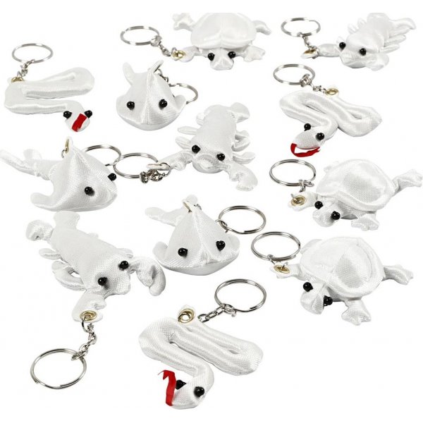 Textielfiguren met sleutelhanger - wit - 4 x 3 st