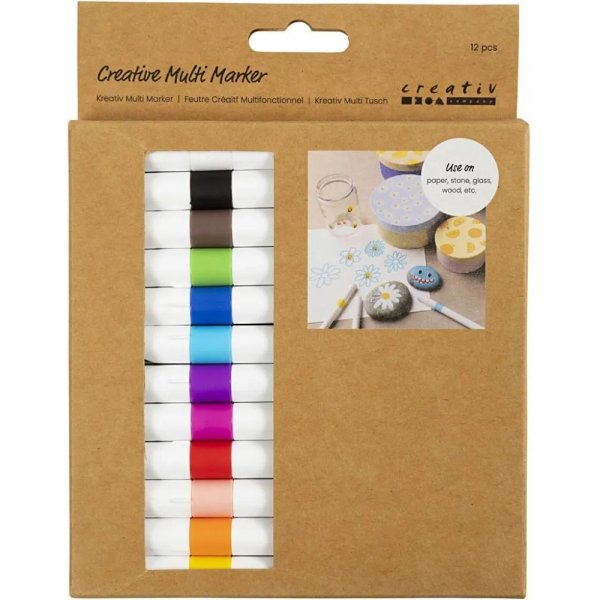 Kreativ Multi Marker, gemengde kleuren, punt 4 mm, 12 st