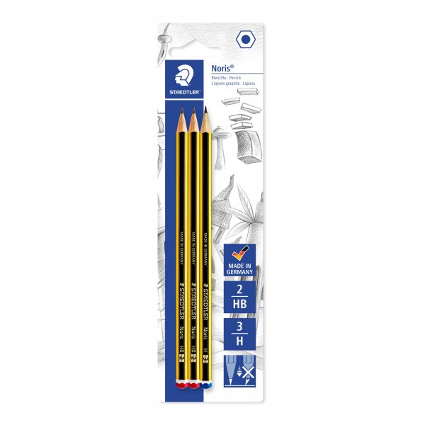 Noris Pencils met gum en puntenslijper - 3 potloden