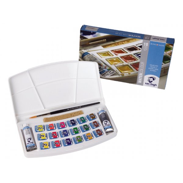 Van Gogh aquarelset (18+2 kleuren, natuurlijke spons en penseel)