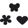Papierponsen - Bloem - vlinder en hart - 3 st