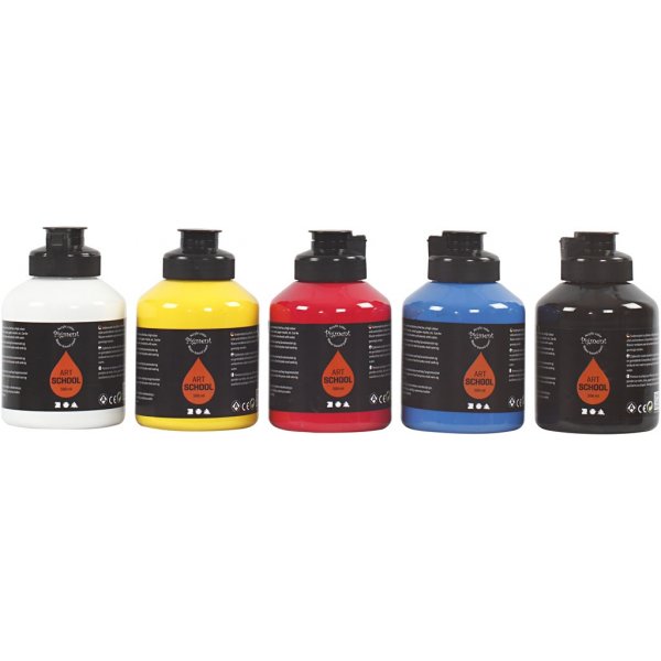 Pigment Art School - primaire kleuren - halfglanzend - 5 x 500 ml Pigment Art School - primaire kleuren - halfglanzend - 5 x 500 ml