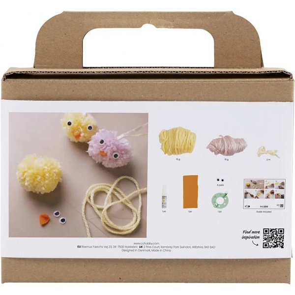 Mini DIY Kit Pompom, gemengde kleuren, Kippen
