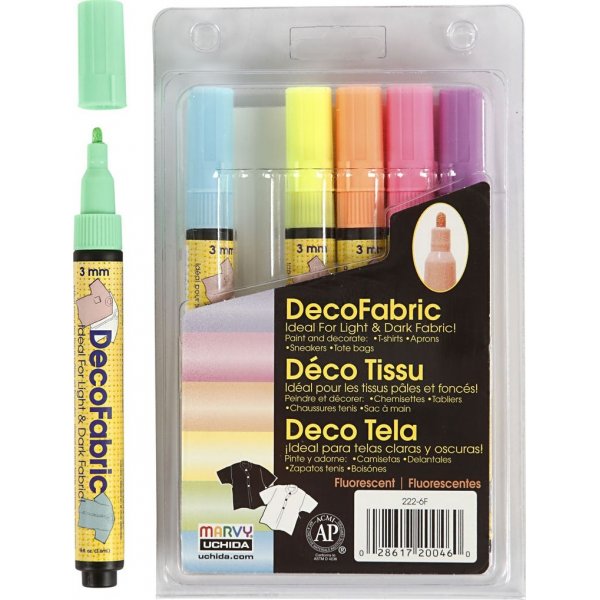 Deco textielstiften - 3 mm - neonkleuren - 6 st