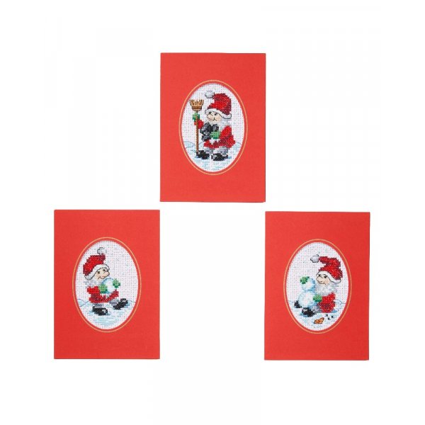 Borduurpakket Kerstkaart - Kerstman tennisschoenen in de sneeuw