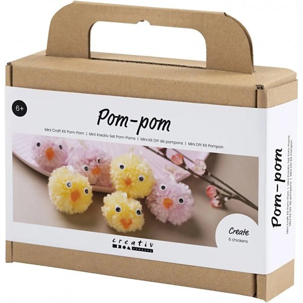 Mini DIY Kit Pompom, gemengde kleuren, Kippen
