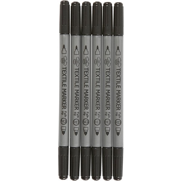 Textielstiften - zwart - 6 st