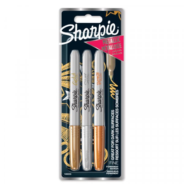 Vezelpennenset Sharpie - Metallic 3-Blister - 1,4 mm Goud/Zilver/Brons