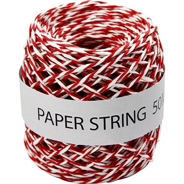 Papieren touwtje - rood/wit - 50 m