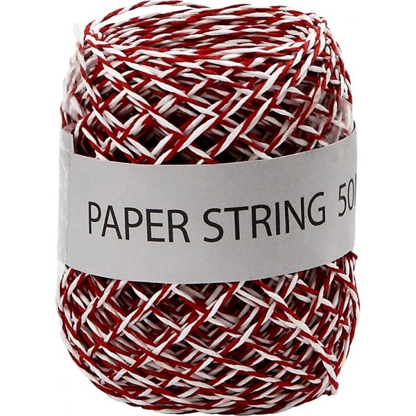 Papieren touwtje - rood/wit - 50 m