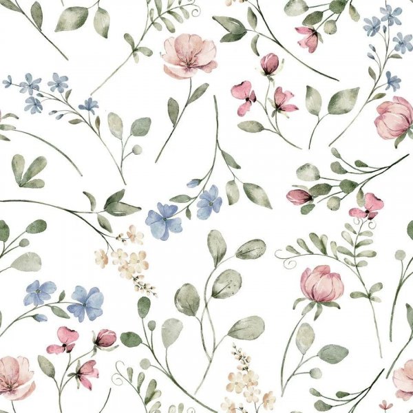 Livia gordijnstof blauw/roze kleur