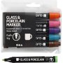 Markeerstiften voor glas en porselein - complementaire kleuren - semi-dekkend - 6 st