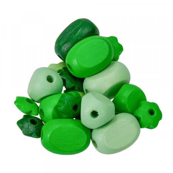 Houten kralen - groen mix 30 st. kleur-vorm mix