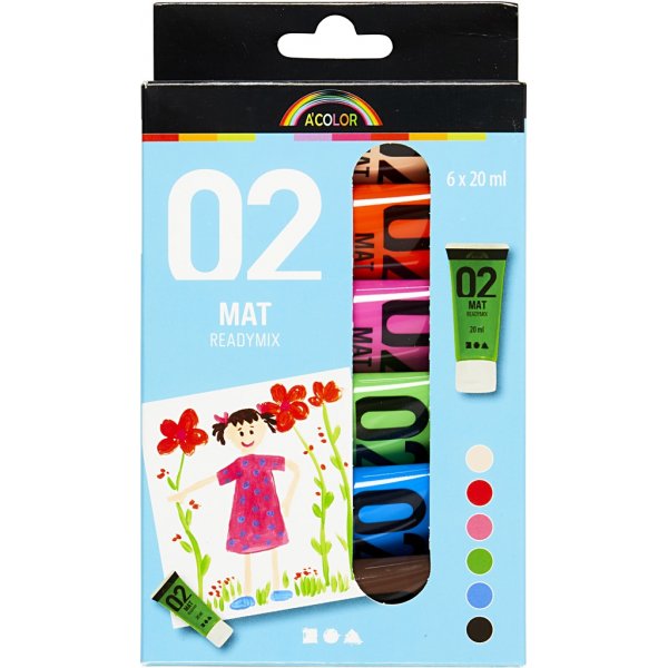 Schoolverf - Acryl - complementaire kleuren - mat - 6 x 20 ml Schoolverf - Acryl - complementaire kleuren - mat - 6 x 20 ml