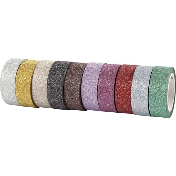 Glittertape/washite tape - gemengde kleuren - 10 x 6 m Glittertape/washite tape - gemengde kleuren - 10 x 6 m