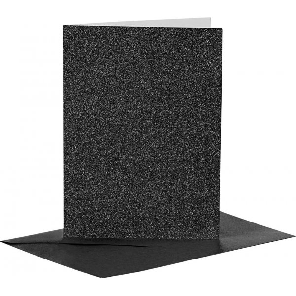 Kaarten en enveloppen - zwart - glitter - 11,5 x 16,5 cm - 4 sets