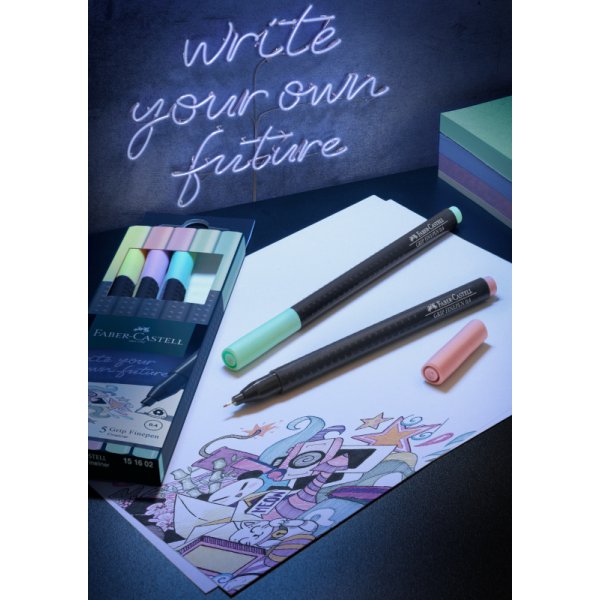 Vezelpennenset - Faber-Castell - Grip Finepen - 5 kleuren
