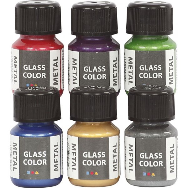 Glasverf metaal - gemengde kleuren - 6 x 30 ml