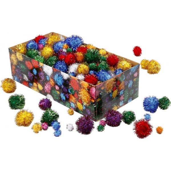 Pompons - felle kleuren - glitters - 300 gr