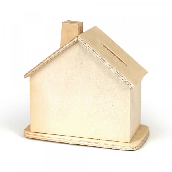 Spaarvarken in onbehandeld hout Huisvorm - 60x110x100 mm