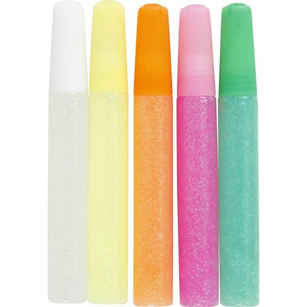 Glitterlijm - pastelkleuren - 5 x 10 ml