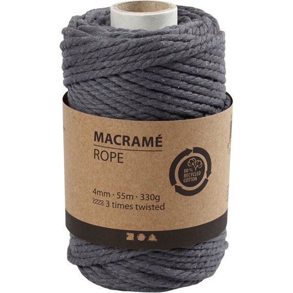 Macramégaren - grijs - Ø4 mm - 55 m Macramégaren - grijs - Ø4 mm - 55 m
