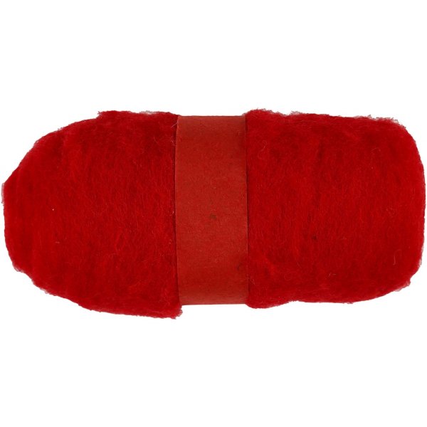 Gekaarde Wol - rood - 100 gr Gekaarde Wol - rood - 100 gr
