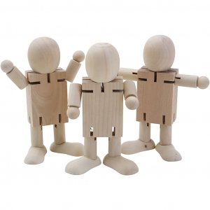 Houten figuurtjes met beweegbare gewrichten, 10,3 x 11 cm, 12 stuks.