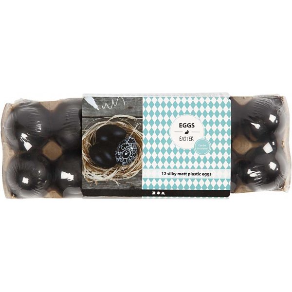 Plastic eieren - zwart - 12 st Plastic eieren - zwart - 12 st