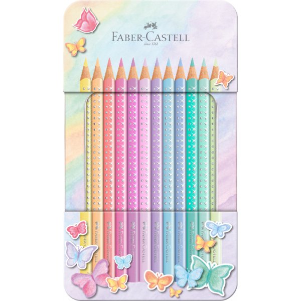 Kleurpotlodenset - Faber-Castell - Pastelkleurig metalen etui - 12 kleuren
