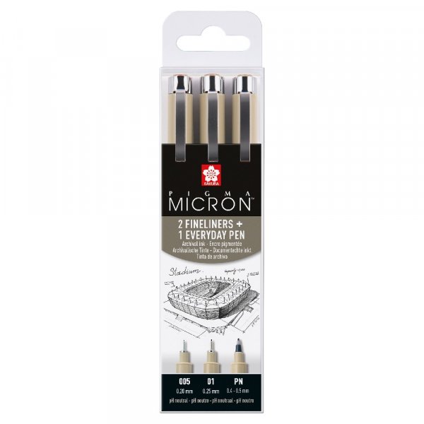 Fineliners Pigma Micron Archiefbestendig - 3 pennen (005, 01, PN)