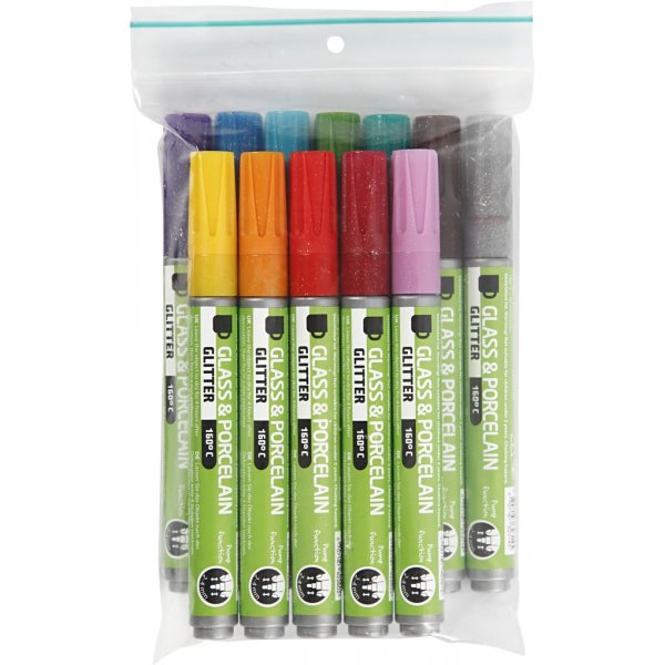 Glas- en porseleinstiften - gemengde kleuren - semi-dekkend - 2-4 mm - 12 st