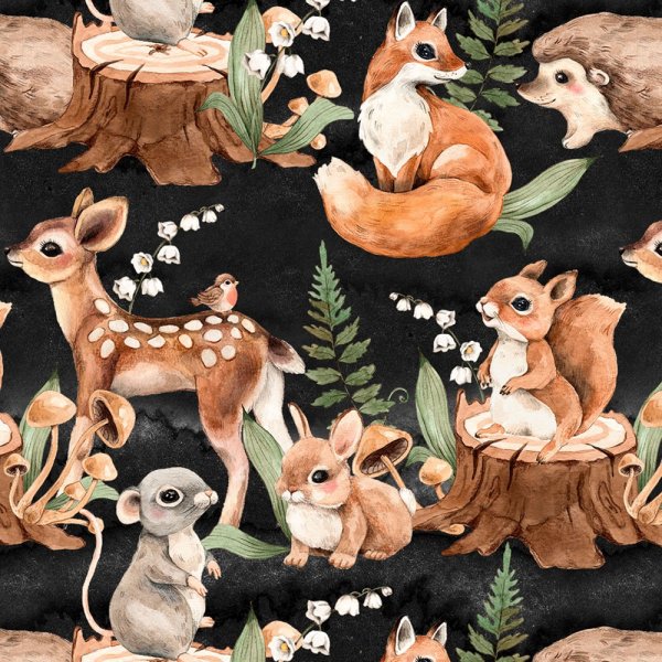 Tricot met patroon 150 cm - Lelietje-van-dalen, Bambi, Fox Black