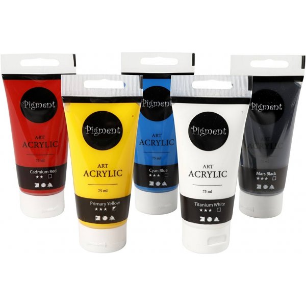 Pigment Art Acrylic - mengkleuren - basiskleuren - zijdeglans - 5 x 75 ml Pigment Art Acrylic - mengkleuren - basiskleuren - zijdeglans - 5 x 75 ml