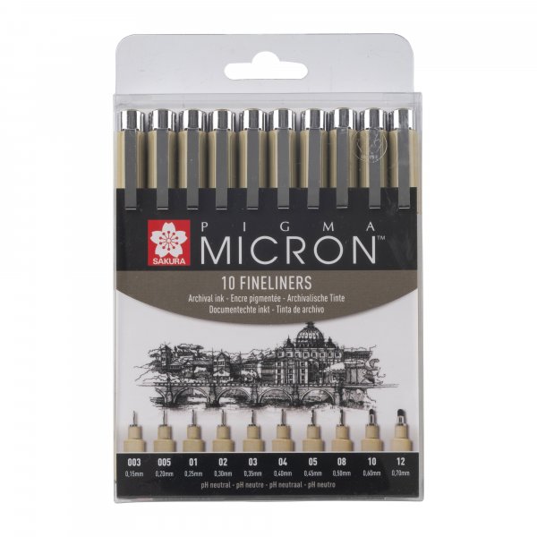 Fineliner Pigma Micron Set - 10 pennen (003, 005, 01, 02, 03, 04, 05, 08, 10, 1)
