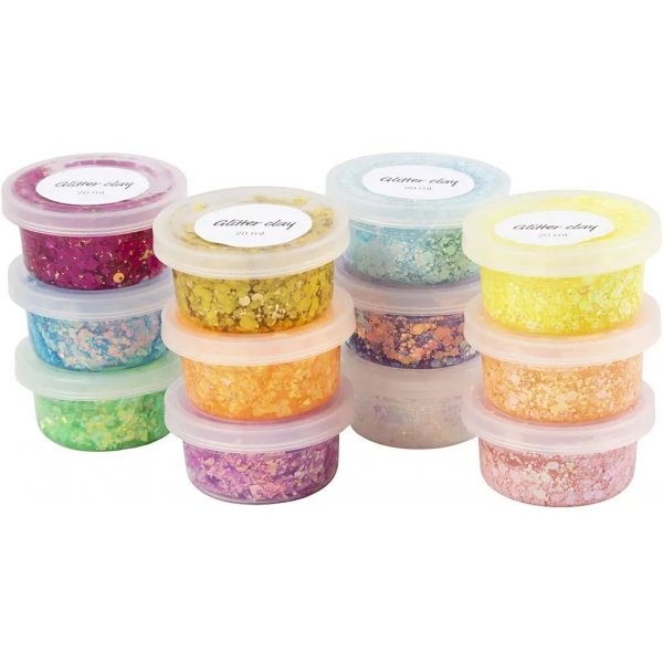 Glitterklei, gemengde kleuren, 72x20 ml